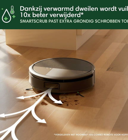 Roomba 705 MAX COMBO+ robot vacuum cleaner on hardwood floor with dustbin and sensors visible, designed for home cleaning.