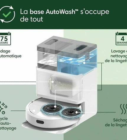 iRobot robot stofzuiger voor huis schoonmaken, afgebeeld op vloer, met moderne design en compact formaat