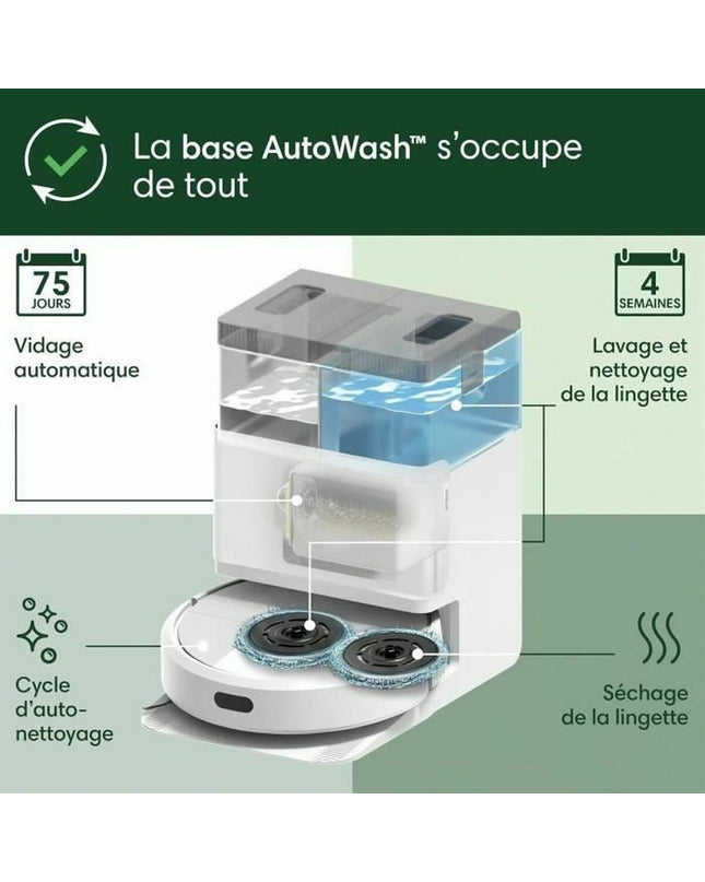 iRobot robot stofzuiger voor huis schoonmaken, afgebeeld op vloer, met moderne design en compact formaat