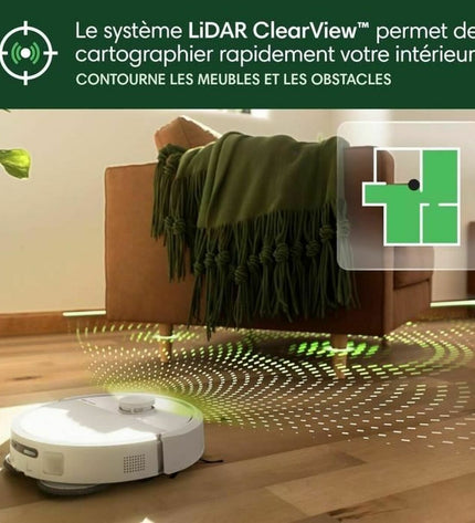 iRobot robot stofzuiger op houten vloer, schoonmaakapparaat voor huis en koken, vloeronderhoud en vloerreiniging.