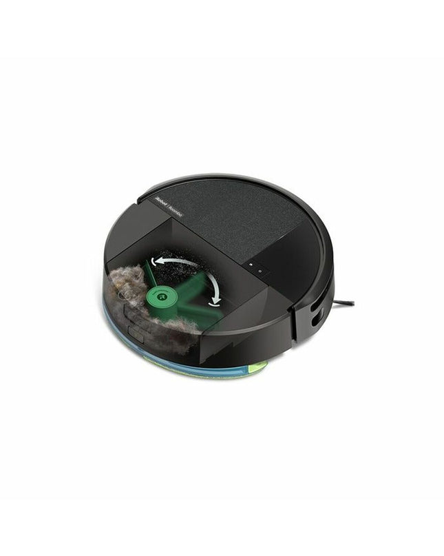 iRobot robot stofzuiger in woonkamer, schoonmaakt vloeren met sleek design, compact home cleaning device for house maintenance