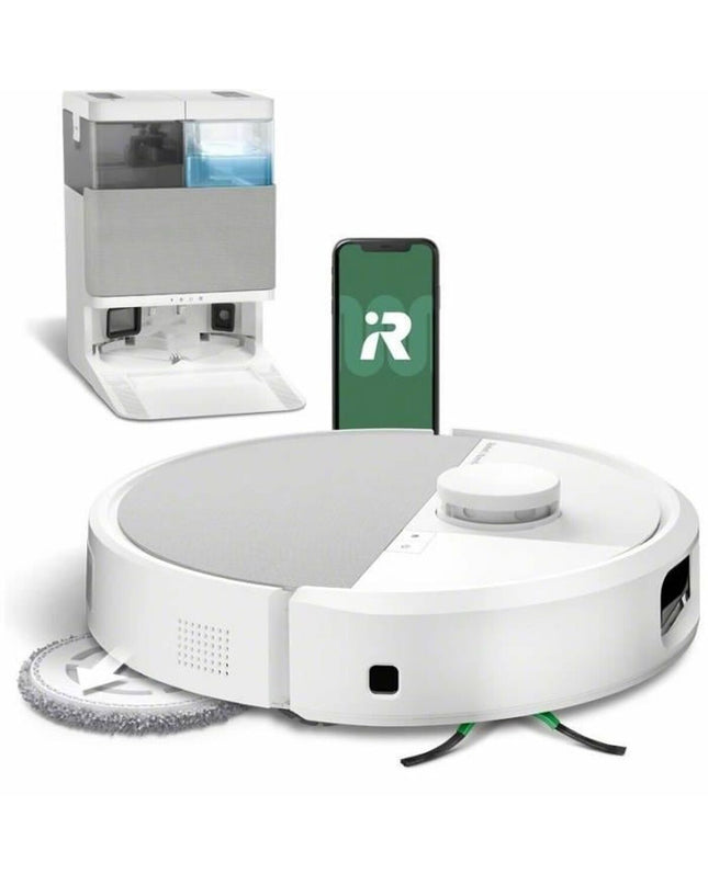 iRobot Roomba Plus 505 Combo robot vacuum cleaner on a modern floor, ready for cleaning and floor maintenance.
