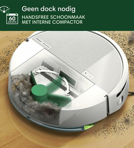 iRobot robot stofzuiger schoonmaakt vloer met ronde design en digitale bediening in huis en koken setting