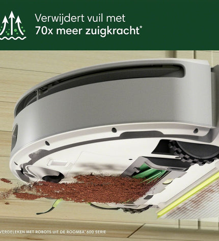 iRobot robot stofzuiger in woonkamer, schoonmaak en vloeronderhoud, roomba model met cirkelvorm en modern design