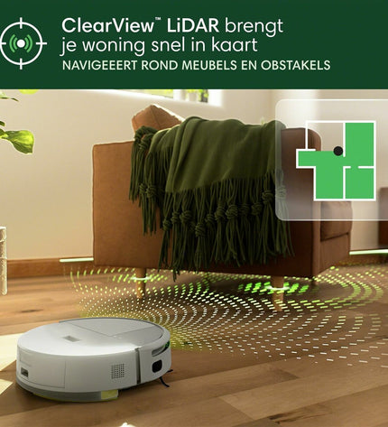 iRobot robot stofzuiger voor huis en koken, schoonmaakt vloeren en ramen, afbeelding van robotstofzuiger in actie
