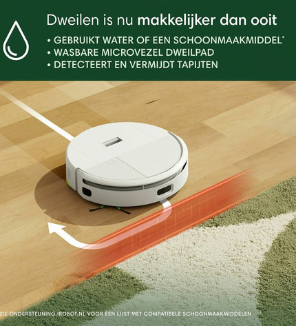 iRobot robot stofzuiger voor huis en schoonmaken, rond en compact met zwarte en grijze kleuren op glad houten vloer