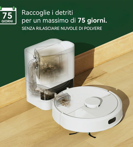 iRobot robotstofzuiger op de vloer, geschikt voor huis en koken, schoonmaken en vloeronderhoud in een moderne woonkamer.