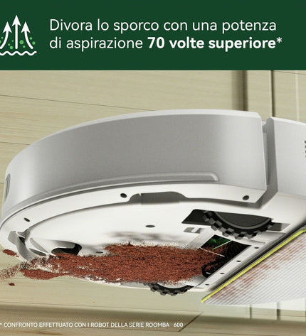 iRobot robot stofzuiger schoonmaakt vloer in huis, compact design with sleek black finish for efficient cleaning.