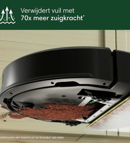 iRobot robot stofzuiger in huis, efficiënt schoonmaken en vloeronderhoud, zichtbaar op de afbeelding