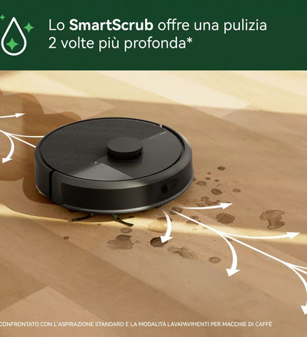 iRobot robot stofzuiger op de vloer, schoonmaakrobot voor huis en koken, zwart en rond met sensorbalken