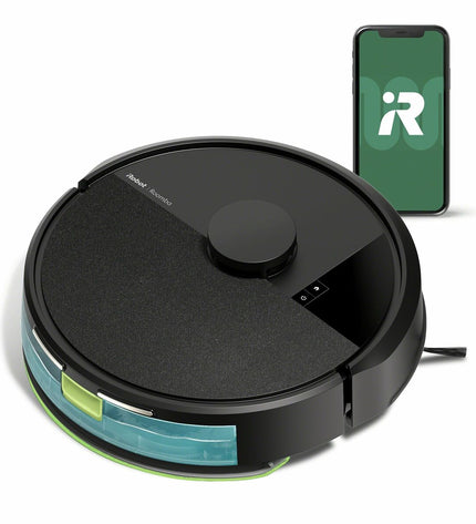 iRobot robot stofzuiger op een houten vloer, klaar voor schoonmaak, in huis en koken, geschikt voor vloer- en raamonderhoud