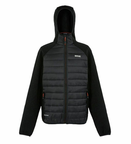 Regatta Newhill hybrid men's sports jacket in black, designed for outdoor and watersport activities with a sleek, fitted look.