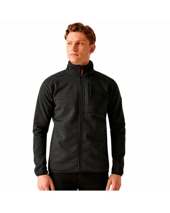 Men's Regatta Shorston fleece-lined outdoor jacket in black, suitable for camping and hiking activities.
