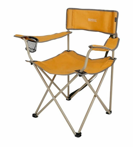Yellow Regatta folding camping chair with sturdy frame, ideal for outdoor, camping, and hiking activities.