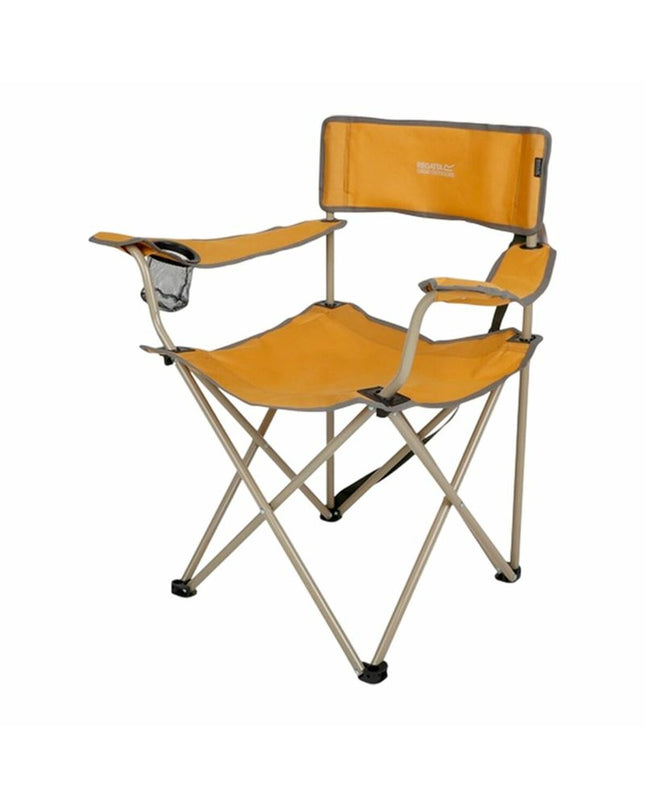 Yellow Regatta folding camping chair with sturdy frame, ideal for outdoor, camping, and hiking activities.