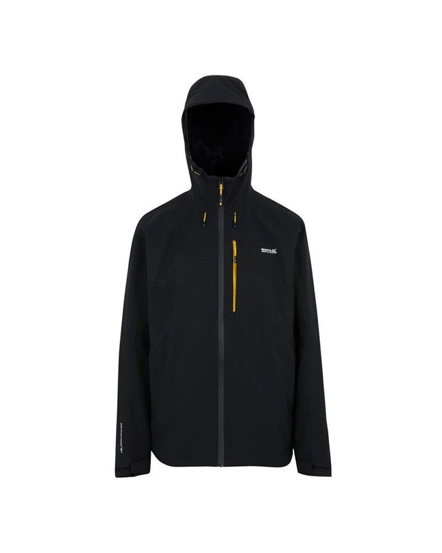 Black men's Regatta Birchdale II sport jacket for outdoor activities, shown on a model in a hiking setting.