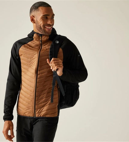 Regatta Andreson Hybrid men's sport jacket for outdoor activities, showing the navy blue waterproof outdoor jacket.
