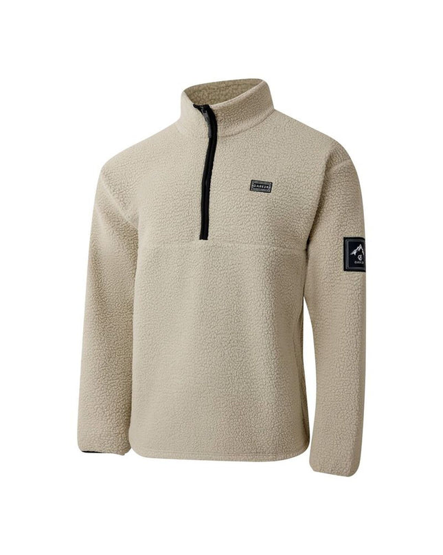 Dare 2b men's beige fleece lining for outdoor and camping jackets, shown close-up of soft fleece material with branding details.
