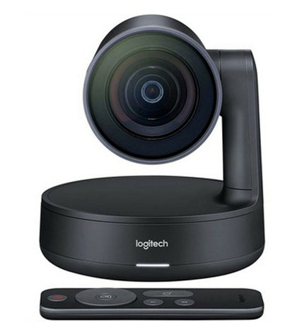 Logitech 4K USB-C webcam with adjustable lens and built-in microphone, designed for high-definition video recording and streaming.