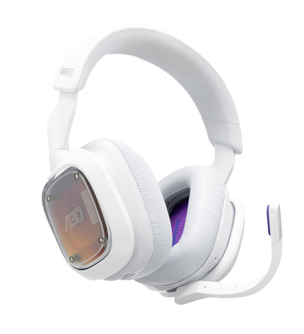 Logitech gaming headset with microphone, plug-and-play design for consoles, featuring adjustable headband and cushioned ear cups.