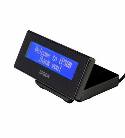 Epson DM-D30 TPV display showing a sleek, compact electronic monitor used for point of sale and retail applications.