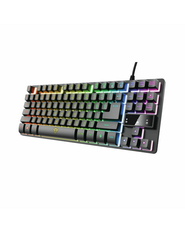 Black Trust 24067 keyboard for plug and play gaming consoles, featuring a compact design and easy connection.