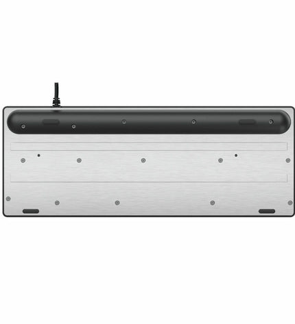 Trust 24067 black plug-and-play keyboard for gaming consoles; close-up view showing keys and sleek design.