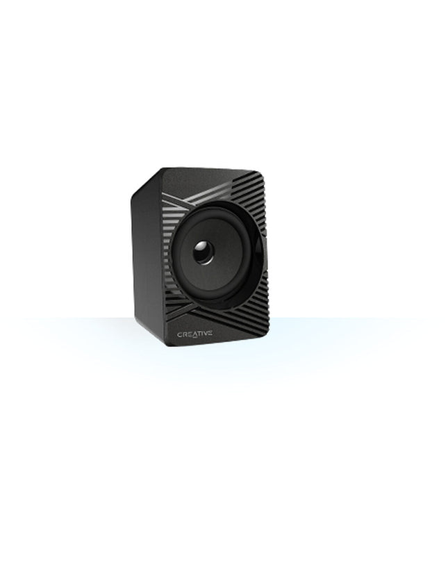 Creative Technology SBS E2500 Bluetooth speaker, compact electronic device with built-in controls and colorful LED lights.
