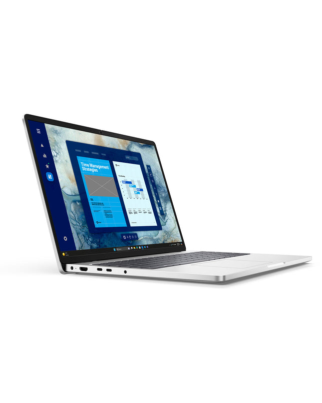 Dell VV6H6 16-inch laptop with 1TB SSD, QWERTY Spanish keyboard, shown from a front angle with a sleek design.
