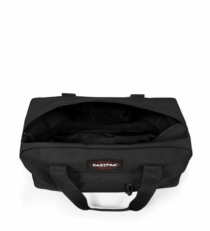 Black Eastpak sport and outdoor duffle bag with zipper closure, designed for fans, single size, durable and spacious for active use