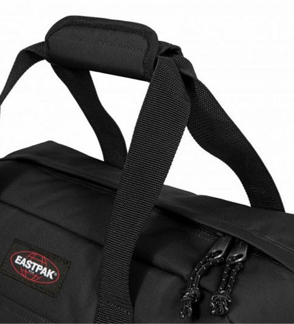 Eastpak black sports and outdoor bag with sturdy straps and spacious main compartment, ideal for active lifestyles.