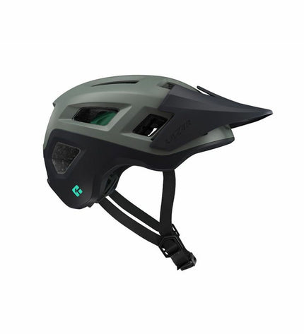 Lazer Coyote KinetiCore adult bike helmet in dark green, designed for cycling and outdoor sports.