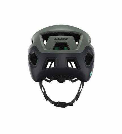 Lazer Coyote KinetiCore adult bike helmet in dark green, sport outdoor cycling helmet with ventilation and adjustable straps.