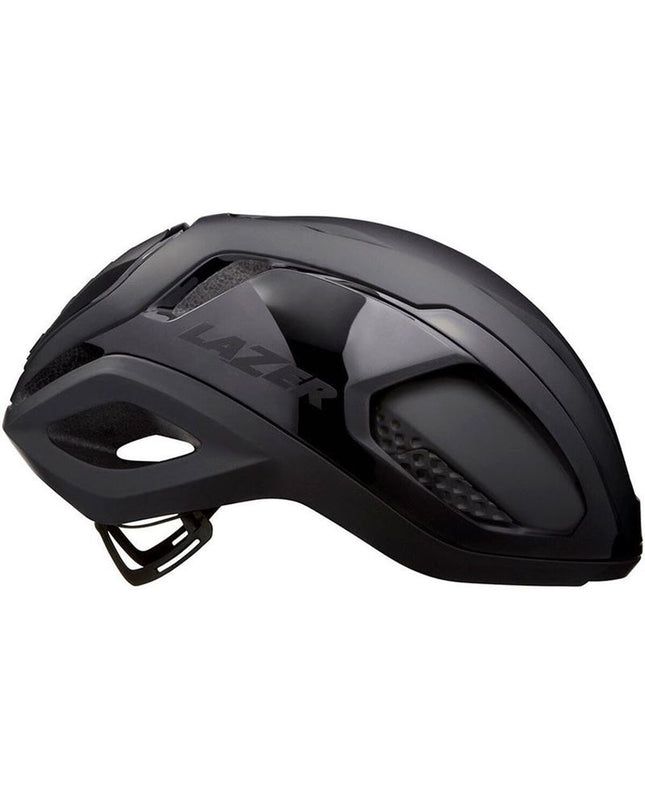 Black Lazer Vento adult bike helmet for cycling, featuring sport and outdoor design with KC and CPSC safety certifications.