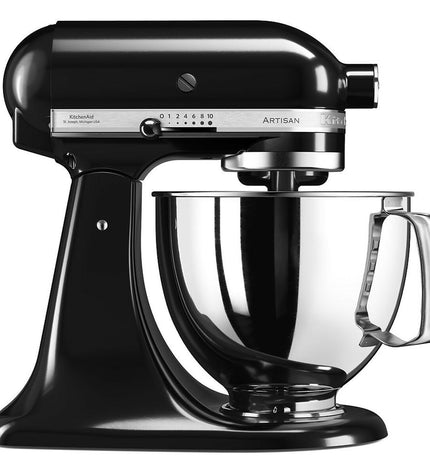 KitchenAid 5KSM125EOB black food processor with 4.8L bowl and 300W motor, suitable for home cooking and small electric appliances.
