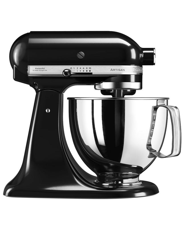 KitchenAid 5KSM125EOB black food processor with 4.8L bowl and 300W motor, suitable for home cooking and small electric appliances.