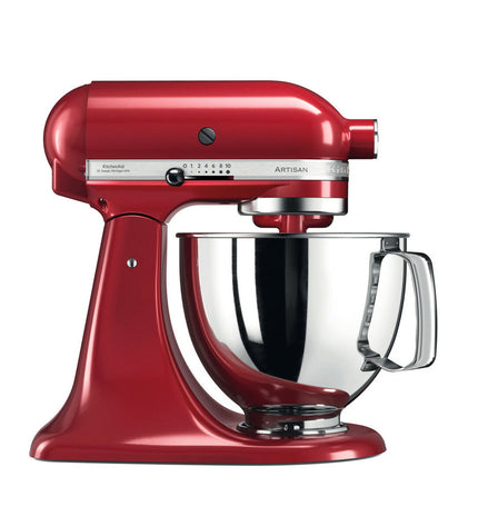 KitchenAid 5KSM125EER red food processor with 4.8L capacity and 300W motor, ideal for home cooking and small electric appliances.