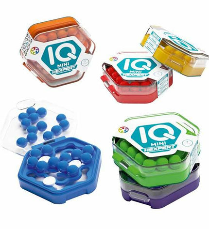 Lúdilo IQ Mini educational game with colorful plastic pieces for children, designed to boost cognitive skills and problem-solving.