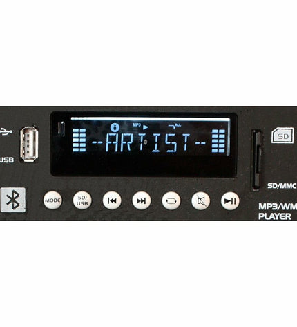Ledwood PORT8UHF-BT speakers in black with LED indicators, showcasing compact audio and hi-fi equipment for home or office use.