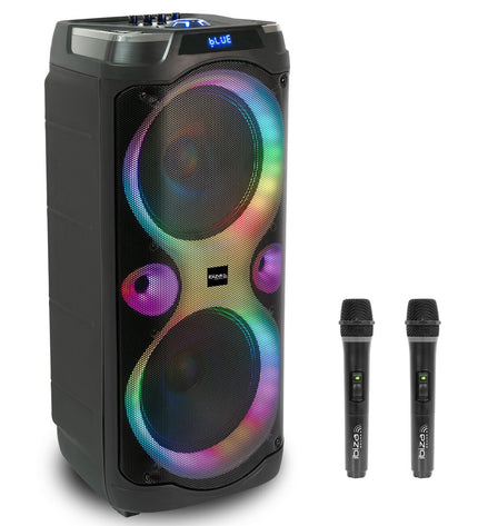 Ibiza Columba karaoke speakers in black, compact audio equipment with built-in controls for high-quality sound and karaoke use.