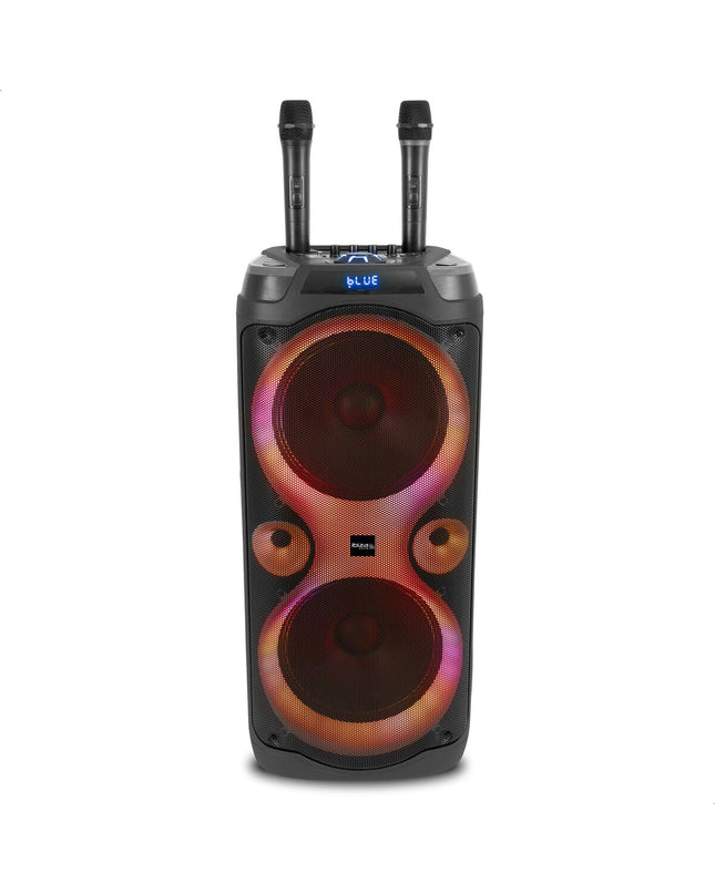 Ibiza Columba karaoke speakers in black, compact audio equipment with built-in controls for high-quality sound and karaoke performance.