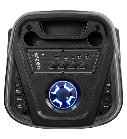 Ibiza Columba karaoke speakers in black, compact audio equipment with built-in controls and modern design for home entertainment.