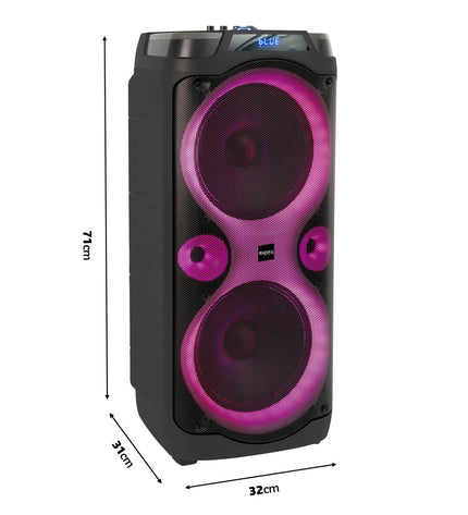 Ibiza Columba karaoke speakers in black with control panel, designed for high-quality audio and home entertainment.