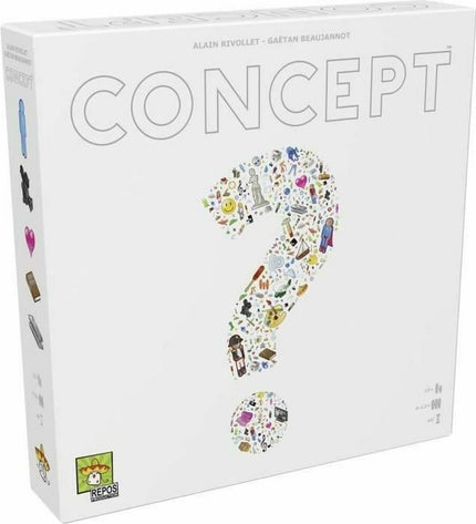 Asmodee Concept board game for children, featuring colorful game pieces and a detailed game board layout.