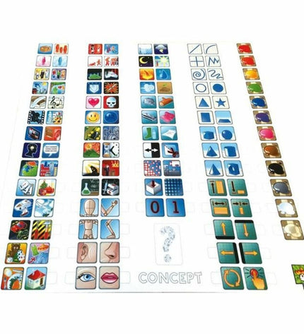 Asmodee Concept board game with colorful images and symbols for family fun and strategic gameplay.