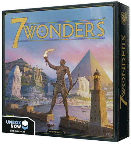 BigBuy Fun 7 Wonders Spanish board game, colorful game box with cards and game pieces for family fun and strategic play.