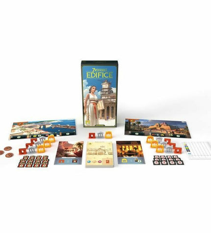Asmodee 7 Wonders: Edifice board game with colorful cards and game pieces, part of the Asmodee collection of toys and games.