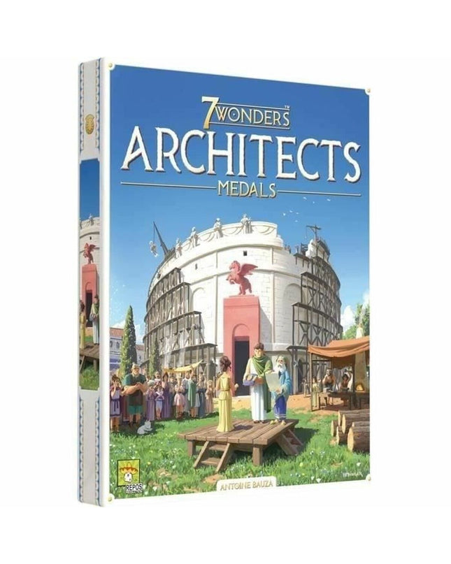 Asmodee 7 Wonders: Architects board game with colorful game pieces and cards, designed for strategic tabletop gameplay.