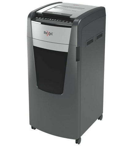 Rexel Optimum AutoFeed 600X paper shredder for office use, showing the compact electronic shredder with paper input tray.