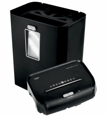 Rexel Promax QS RSX1035 paper shredder for office use, compact design, with paper loading tray and control panel.